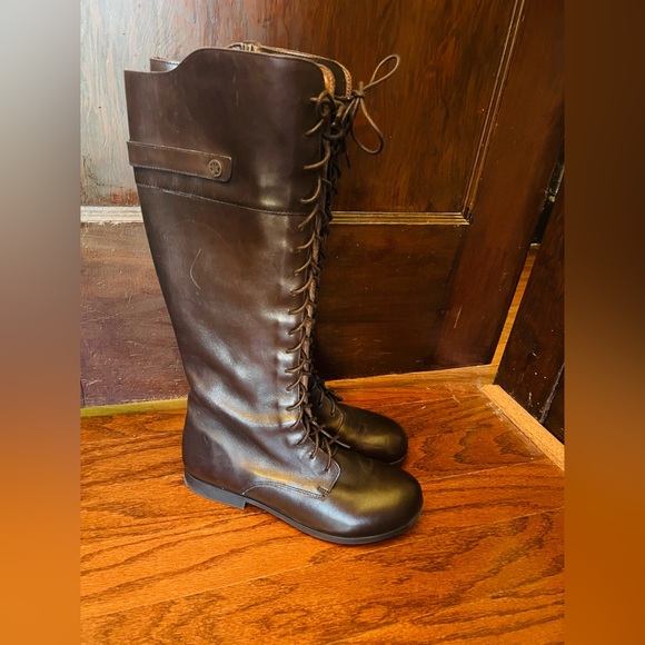 41N Birkenstock Longford Tall Lace-Up Riding Boots - Dark Brown - Picture 3 of 16